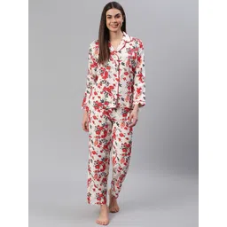 Cation Women White & Red Floral Printed Night suit-picture-17