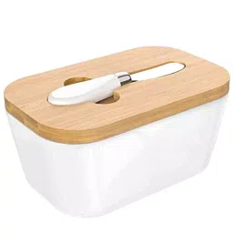 CATRON Butter Dishes Ceramic Keeper with Bamboo Lid & Steel Knife & Wooden Top Cover White, CAT-865423-picture-25