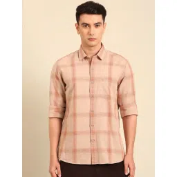 Cavallo By Linen Club Beige Slim Fit Checks Shirt-picture-37