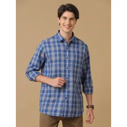 CAVALLO by Linen Club Blue Contemporary Fit Check Shirt-picture-19