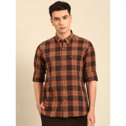 Cavallo By Linen Club Brown Slim Fit Checks Shirt-picture-11
