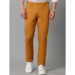 CAVALLO by Linen Club Men Yellow Comfort Slim Fit Easy Wash Trousers-picture-30
