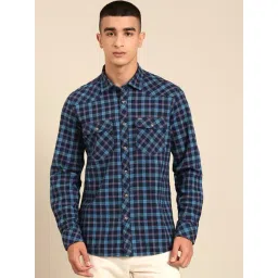 Cavallo By Linen Club Navy Slim Fit Checks Shirt-picture-17