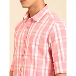 Cavallo by Linen Club Pink Linen Slim Fit Casual Shirt image 5
