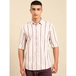 Cavallo By Linen Club Pink Slim Fit Striped Shirt-picture-28