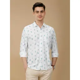 CAVALLO by Linen Club White Linen Blend Slim fit Print casual shirts-picture-34