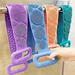 CAVATTI Silicone Body Back Scrubber, Double Side Bathing Brush for Skin Deep Cleaning Massage, Dead Skin Removal Exfoliating Belt for Shower, for Men & Women (Multicolor, Pack of 1)-picture-20