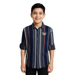 Cavio Boys Brown Cotton Striped Shirt-picture-15