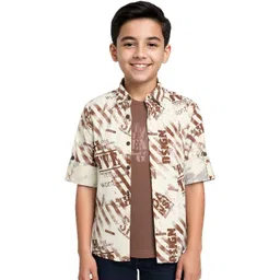 CAVIO Boys Brown Pack of 2 Printed Cotton Casual Shirt & T-Shirt-picture-35