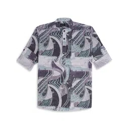 CAVIO Boys Comfort Band Collar Abstract Printed Cotton Casual Shirt-picture-23