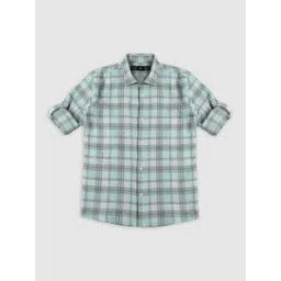 CAVIO Boys Comfort Tartan Checked Spread Collar Long Roll Up Sleeves Casual Shirt-picture-43