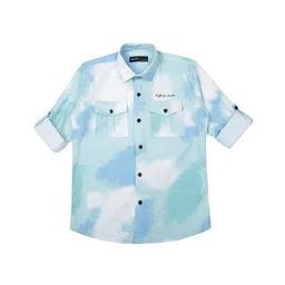 CAVIO Boys Cotton Lycra Full Sleeves Abstract Printed Shirt - SeaGreen-picture-12
