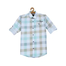 CAVIO Boys Cream-Coloured Buffalo Checks Checked Casual Shirt-picture-23