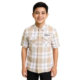 Cavio Boys Cream Cotton Checks Shirt-picture-42