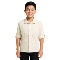 Cavio Boys Cream Cotton Embroidery Shirt-picture-23