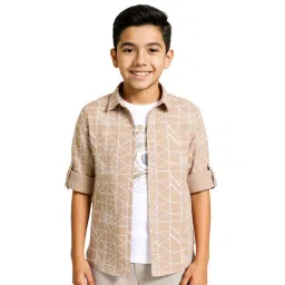 Cavio Boys Cream Cotton Printed Regular Fit Shirt-picture-12