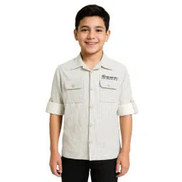 Cavio Boys Cream Cotton Striped Shirt-picture-33