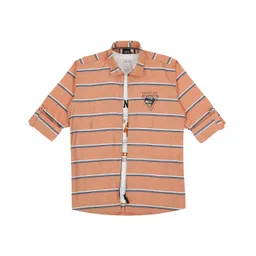 CAVIO Boys Full Sleeves Striped Shirt With Graphic Printed Tee - Orange-picture-13