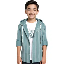 CAVIO Boys Green Cotton Comfort Multi Long Sleeves Striped Casual Shirt-picture-32