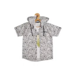 Cavio Boys Grey & White Cotton Printed Shirt with T-Shirt-picture-31