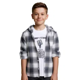 Cavio Boys Grey Cotton Checks Shirt and T-Shirt-picture-19