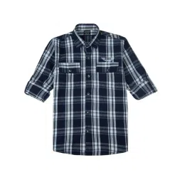 Cavio Boys Grey Cotton Comfort Fit Chequered Shirt-picture-29