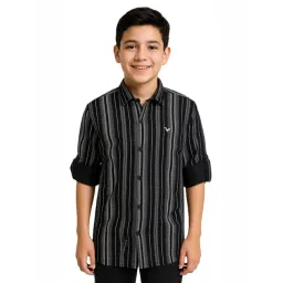Cavio Boys Grey Cotton Comfort Fit Striped Shirt-picture-17