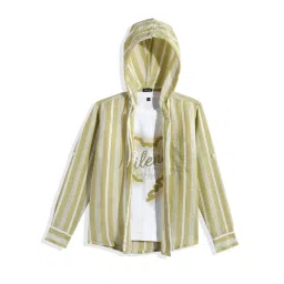 Cavio Boys Lemon Cotton Striped Shirt with T-Shirt image 1