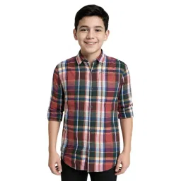 Cavio Boys Maroon Cotton Chequered Regular Fit Shirt-picture-48