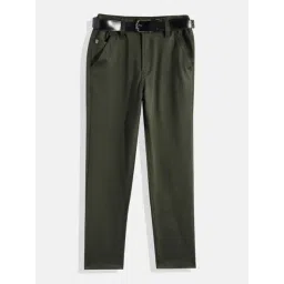 Cavio Boys OliveGreen Lycra Blend Solid Regular Fit Trousers With Belt-picture-24