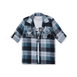 CAVIO Boys Pack of 2 Comfort Cuban Collar Checked Cotton Casual Shirts-picture-28