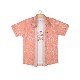 CAVIO Boys Peach-Coloured Floral Printed Casual Shirt-picture-55