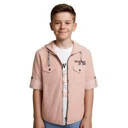 Cavio Boys Peach Cotton Comfort Striped Shirt with T-Shirt-picture-25