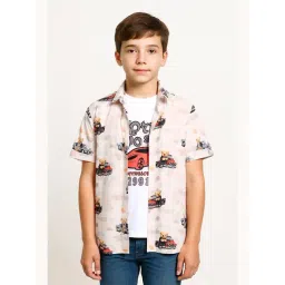 Cavio Boys Peach Cotton Printed Comfort Fit Shirt with T-Shirt-picture-31