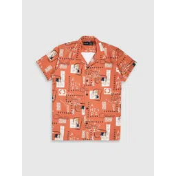 CAVIO Boys Printed Shirt Collar Short Sleeves Pure Cotton Shirt with Short image 2