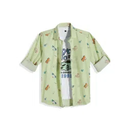 Cavio Boys Sea Green Cotton Printed Shirt-picture-33