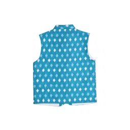 CAVIO Boys Turquoise Blue Woven Design Nehru Jacket image 5