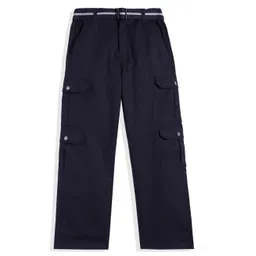 CAVIO Cotton Blend Woven Full Length Solid Cargo Pants With Belt Set - Navy Blue-picture-27