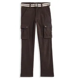 CAVIO Cotton Blend Woven Solid Cargo Pant With Belt - Brown-picture-25