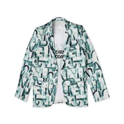 CAVIO Cotton Full Sleeves Alphabets Printed Textured Blazer With Tee - Blue-picture-33