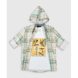 CAVIO Cotton Full Sleeves Checked Hooded Shirt With Tee - Lemon-picture-21