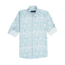 CAVIO Cotton Full Sleeves Leaves Printed Shirt - Sea Green-picture-35