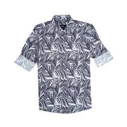CAVIO Cotton Full Sleeves Leaves Printed Shirt - White-picture-32
