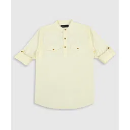 CAVIO Cotton Full Sleeves Solid Kurta Style Shirt - Lemon-picture-25