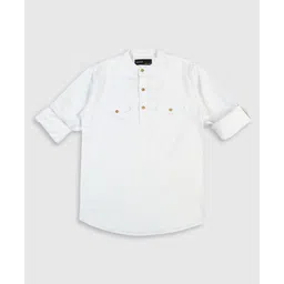 CAVIO Cotton Full Sleeves Solid Kurta Style Shirt- White-picture-24