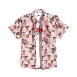 CAVIO Cotton Half Sleeves Geometric Printed Shirt With Inner Tee - Peach-picture-25