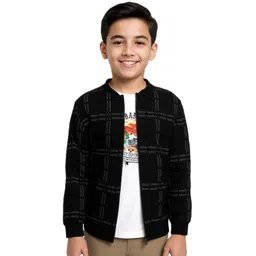 CAVIO Cotton Knit Full Sleeves Checked Light Winter Jacket With Tee Set - Black-image-39