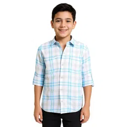 CAVIO Cotton Woven Full Sleeves Checked Shirt - Sky Blue-image-24