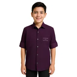 CAVIO Cotton Woven Full Sleeves Everyday Is A Good Day Text Embroidered Shirt - Violet-picture-26