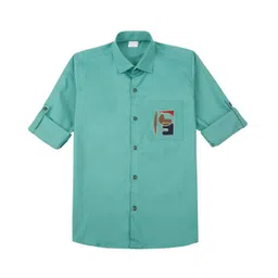 CAVIO Cotton Woven Full Sleeves Lets Go Play Text Back Embroidered Shirt - Green-image-38